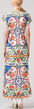 Majolica Multicolored Print Tassel-Trimmed Maxi Dress