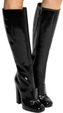 'Lillian' Horsebit Black Patent Leather Knee-High Boots - DESIGNER INSPIRED FASHIONS