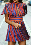 Fringed Striped Mini Dress - DESIGNER INSPIRED FASHIONS