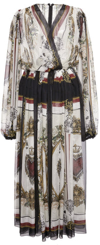 Printed Long-Sleeve Chiffon Dress