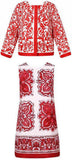 Porcelain Print Jacket & Dress Set, Red - DESIGNER INSPIRED FASHIONS