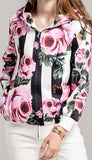 Rose & Stripe Print Hooded Jacket