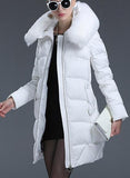 Puffer Down Coat with Removable Fur, White