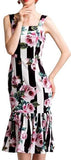Floral & Stripe Printed Sleeveless Dress