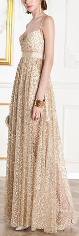 Gold Embroidered Sleeveless Formal Gown - DESIGNER INSPIRED FASHIONS