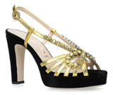 Velvet and Leather Sandal with Crystals