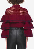 Striped Frill Sweater in Burgundy