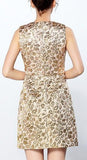 Rhinestone Embellished Gold Jacquard Sleeveless Mini Dress - DESIGNER INSPIRED FASHIONS