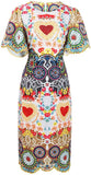 Embroidered Multi Colored Scalloped-Trim Dress