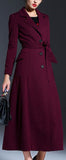 Full-Length Tie-Waist Coat in Wine Red - DESIGNER INSPIRED FASHIONS