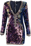 Embellished V-Neck Stretch Mini Dress