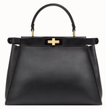 Peekaboo Regular Black Leather Bag | DESIGNER INSPIRED FASHIONS