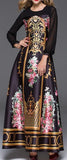 Long Print A-Line Gown - Black - DESIGNER INSPIRED FASHIONS