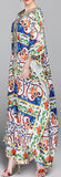 Majolica Print Multicolored Kaftan Dress - DESIGNER INSPIRED FASHIONS