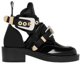 'Ceinture' Black Cut-Out Leather Ankle Boots - Black - DESIGNER INSPIRED FASHIONS