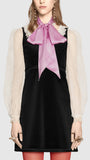 Black Velvet Organza Dress with Bow Detail - DESIGNER INSPIRED FASHIONS