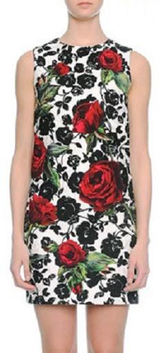 Rose Print Jacquard Shift Dress - DESIGNER INSPIRED FASHIONS