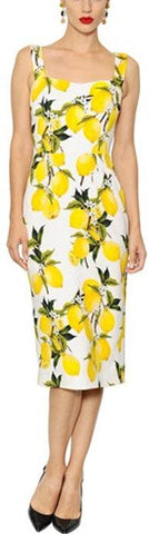 Lemon-Print Sweetheart-Neck Dress