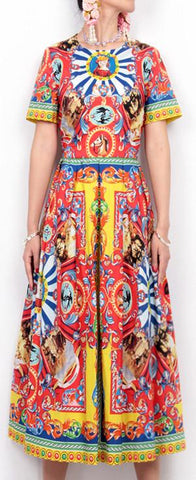 Siciliano Multicolored Print Dress - DESIGNER INSPIRED FASHIONS