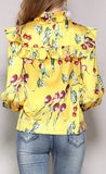 Radish Print Ruffle-Bib Blouse - Light Blue or Yellow