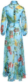 Blue Vegetable-Print Chiffon Maxi Dress