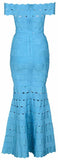 Off-the-Shoulder Scalloped Stretch Gown- Red or Light Blue
