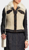 White Denim-Paneled Shearling Jacket