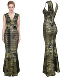 'Leslie' Woodgrain Foil Print Gown - (Various colors to choose from) - DESIGNER INSPIRED FASHIONS