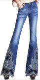 Embellished Floral Faded Jeans - DESIGNER INSPIRED FASHIONS
