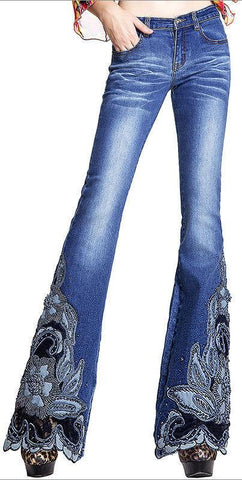 Embellished Floral Faded Jeans - DESIGNER INSPIRED FASHIONS