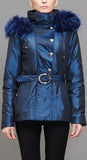 Fur-Hooded Metallic Down Jacket
