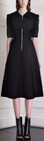 Black Zip-Down A-Line Dress