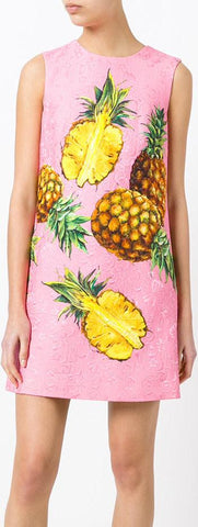 Jacquard Pineapple Printed Brocade Dress - DESIGNER INSPIRED FASHIONS
