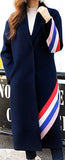 Color-Contrast Striped Wool-Blend Coat