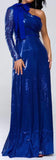 Blue-Sequined One-Sleeve Gown | DESIGNER INSPIRED FASHIONS