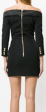 Black Double-Breasted Off-the-Shoulder Blazer-Dress