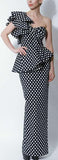 Long Polka Dot Print Dress-Black & White - DESIGNER INSPIRED FASHIONS