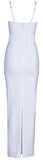 Fringed Bustier Maxi Bodycon Dress, White - DESIGNER INSPIRED FASHIONS
