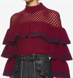 Striped Frill Sweater in Burgundy