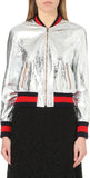Crackle Leather Metallic Bomber Jacket-Silver - DESIGNER INSPIRED FASHIONS