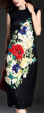 Black Floral Appliques Sleeveless Midi Dress - DESIGNER INSPIRED FASHIONS