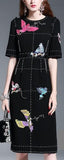Embellished Bird Black Knee-Length Dress - DESIGNER INSPIRED FASHIONS