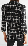 Black Double-Breasted Checked Tweed Blazer