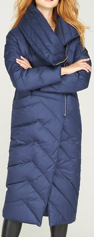 Side-Zip Long Puffer Coat, Blue