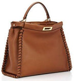Peekaboo Medium Stitch Threading Satchel Bag - (Black, Cognac, Purple) - DESIGNER INSPIRED FASHIONS