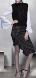 3 Pc Beaded Wool Vest, Blouse and Asymmetric Fringed Skirt