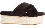 Fur Criss-Cross Platform Espadrille Sandals - Black - DESIGNER INSPIRED FASHIONS