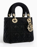 Mini "Lady Dior" Bag with Chain in Black Cannage Leather