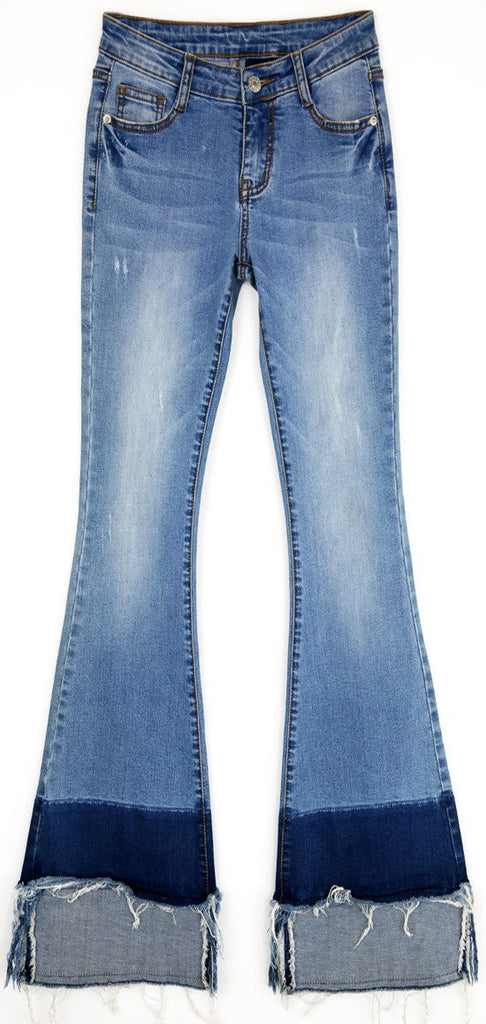 Flared & Frayed Color-Block Jeans