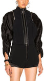 Black Jacket with Zip Sleeves & Black Shorts with Rib Insert & Studded Hem Set - DESIGNER INSPIRED FASHIONS